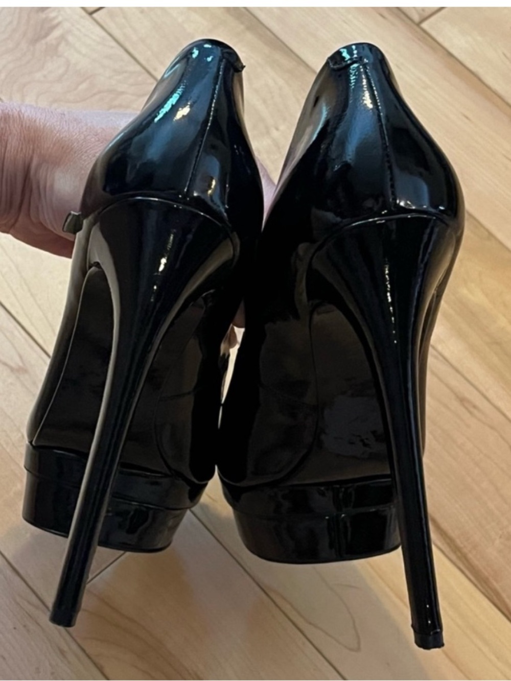 Brian Atwood Ferrand Sky High Stiletto Black Patent Leather Platform Heels 7 - Picture 7 of 11